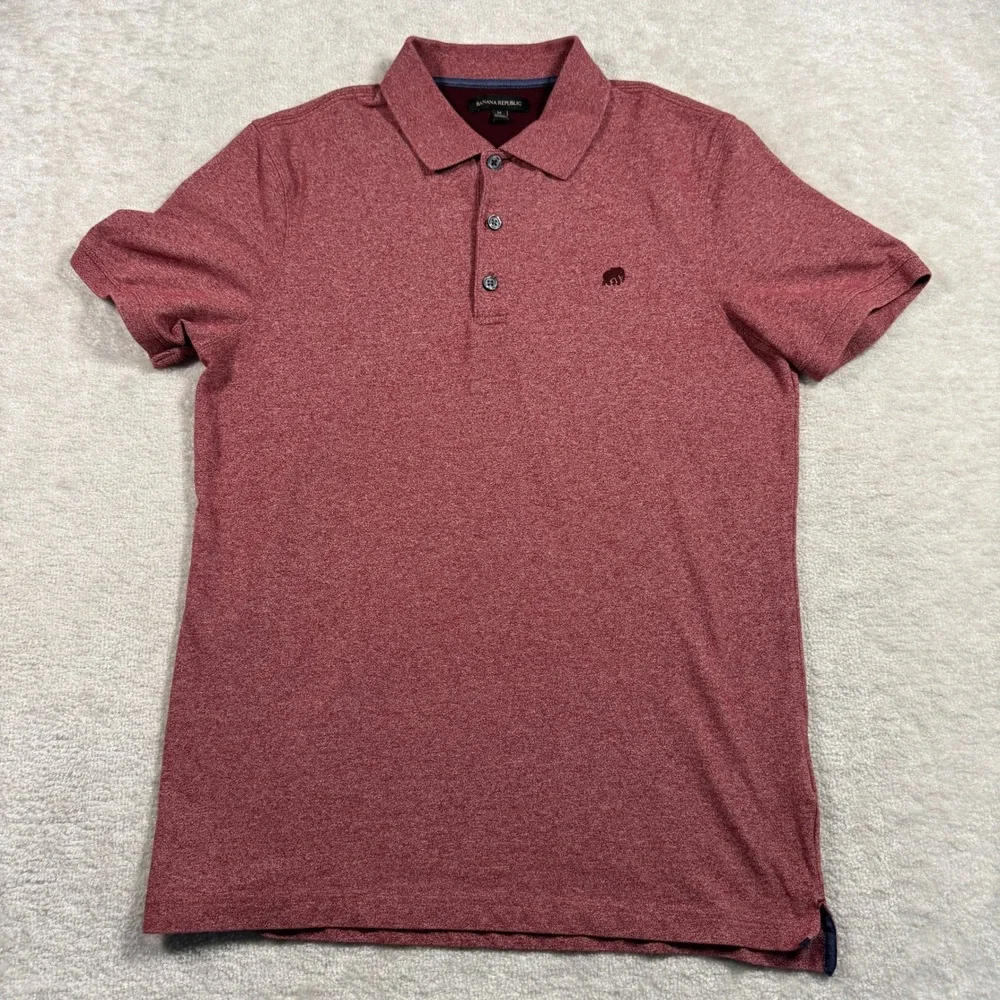 Banana Republic Polo Shirt Men M Red Heathered Elephant Logo Short Sleeve Cotton